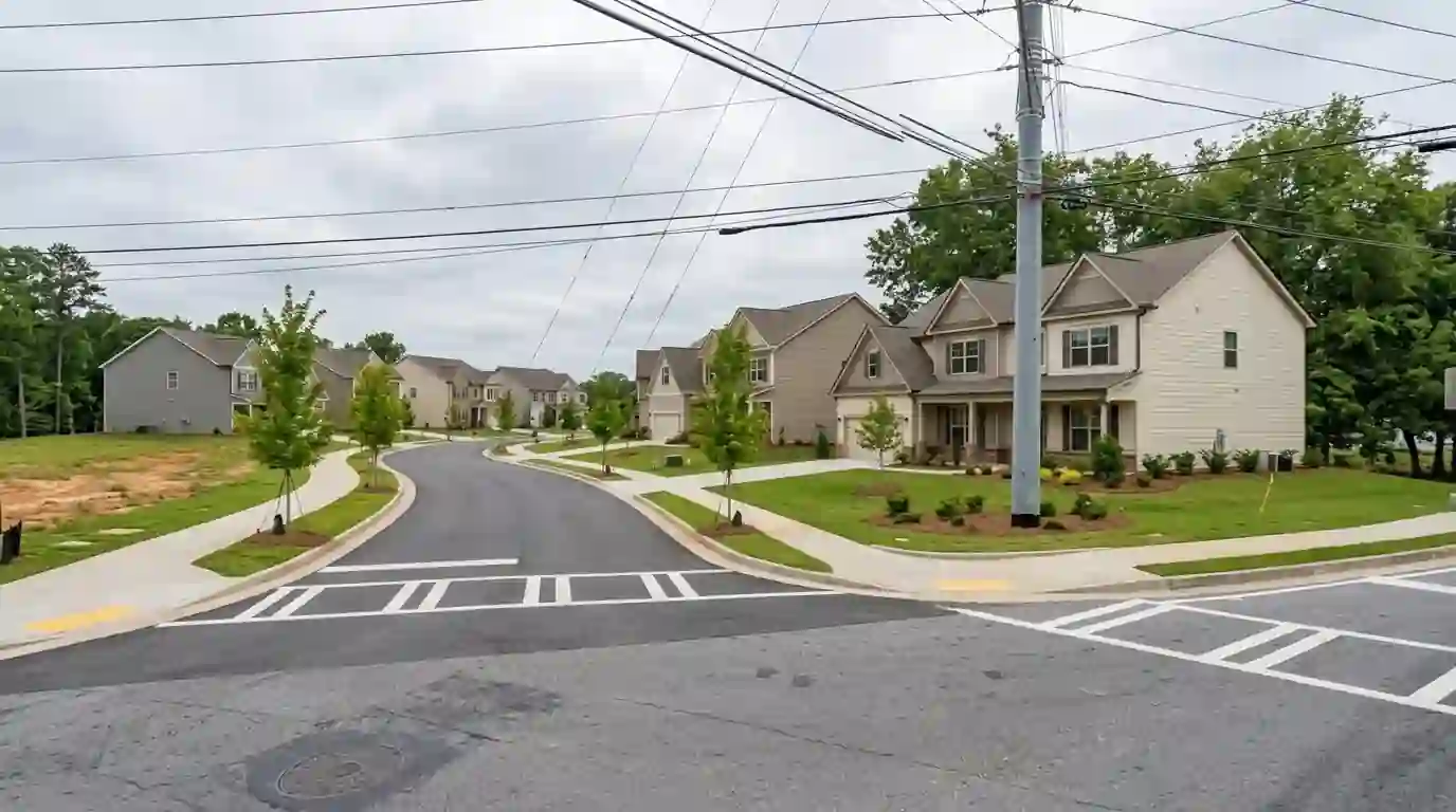 Subdivision homes in coordinated siding colors