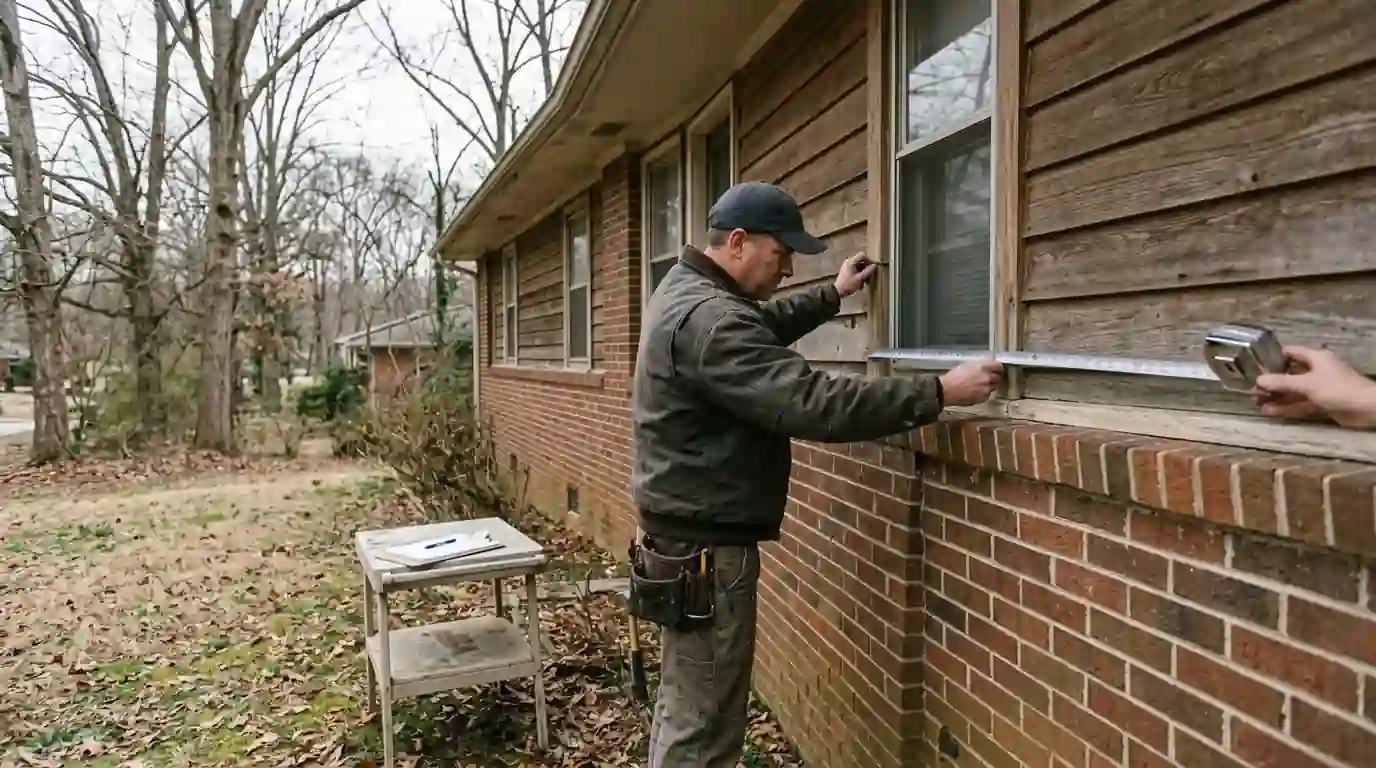 Painter measuring siding before writing an exterior quote