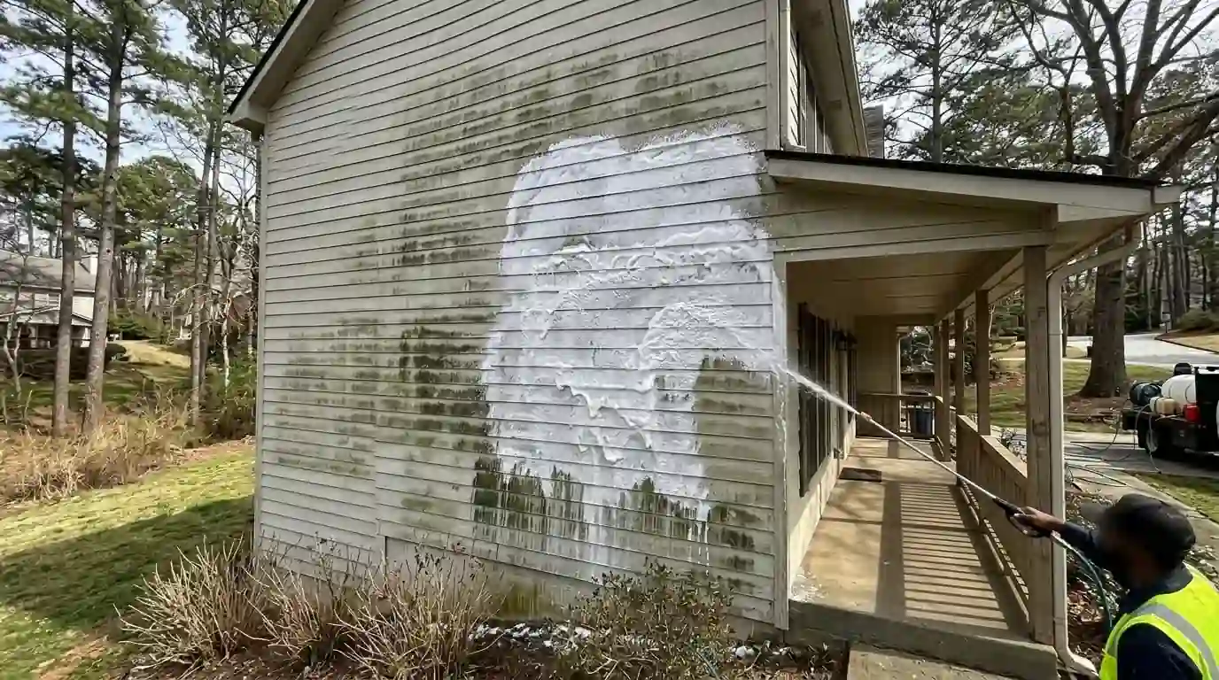 Soft wash solution on mildewed lap siding