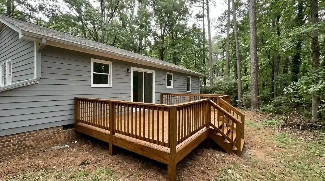 Stained deck and repainted siding on a Cobb County house