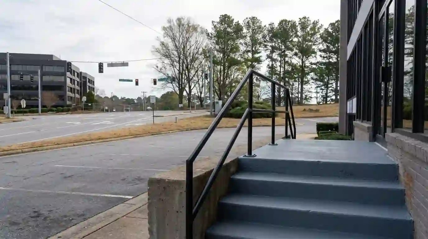 Concrete porch steps coated slate gray