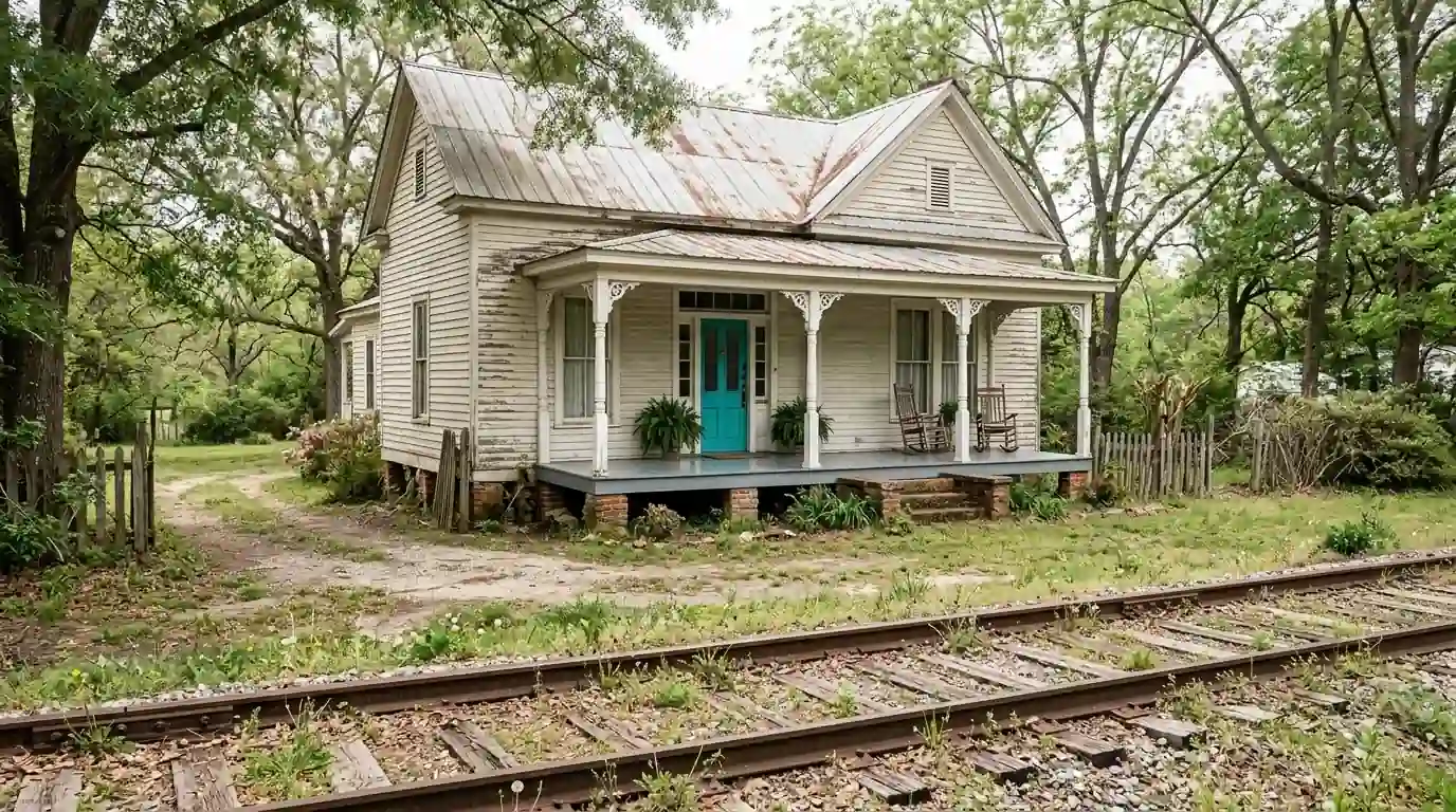Older wood house with freshly painted porch in Norcross