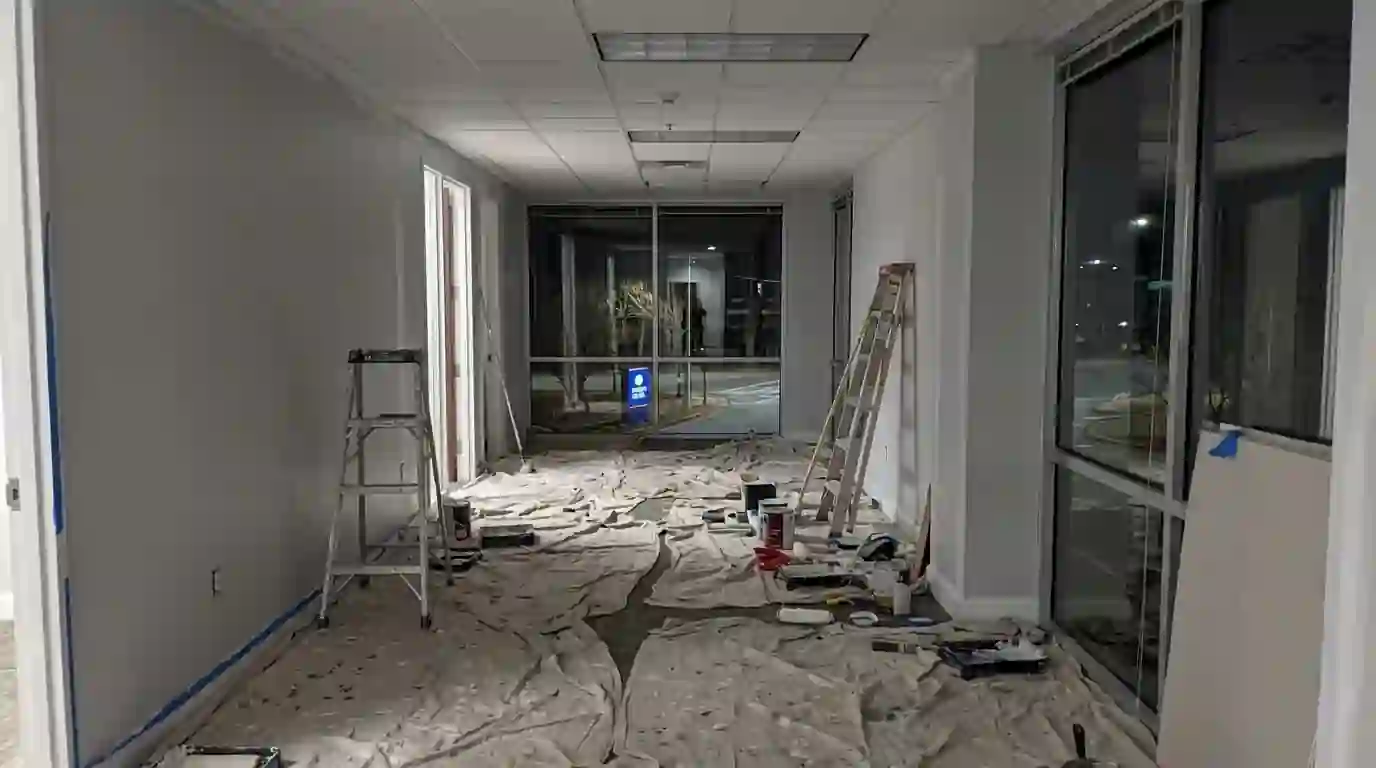 Office corridor being painted after hours