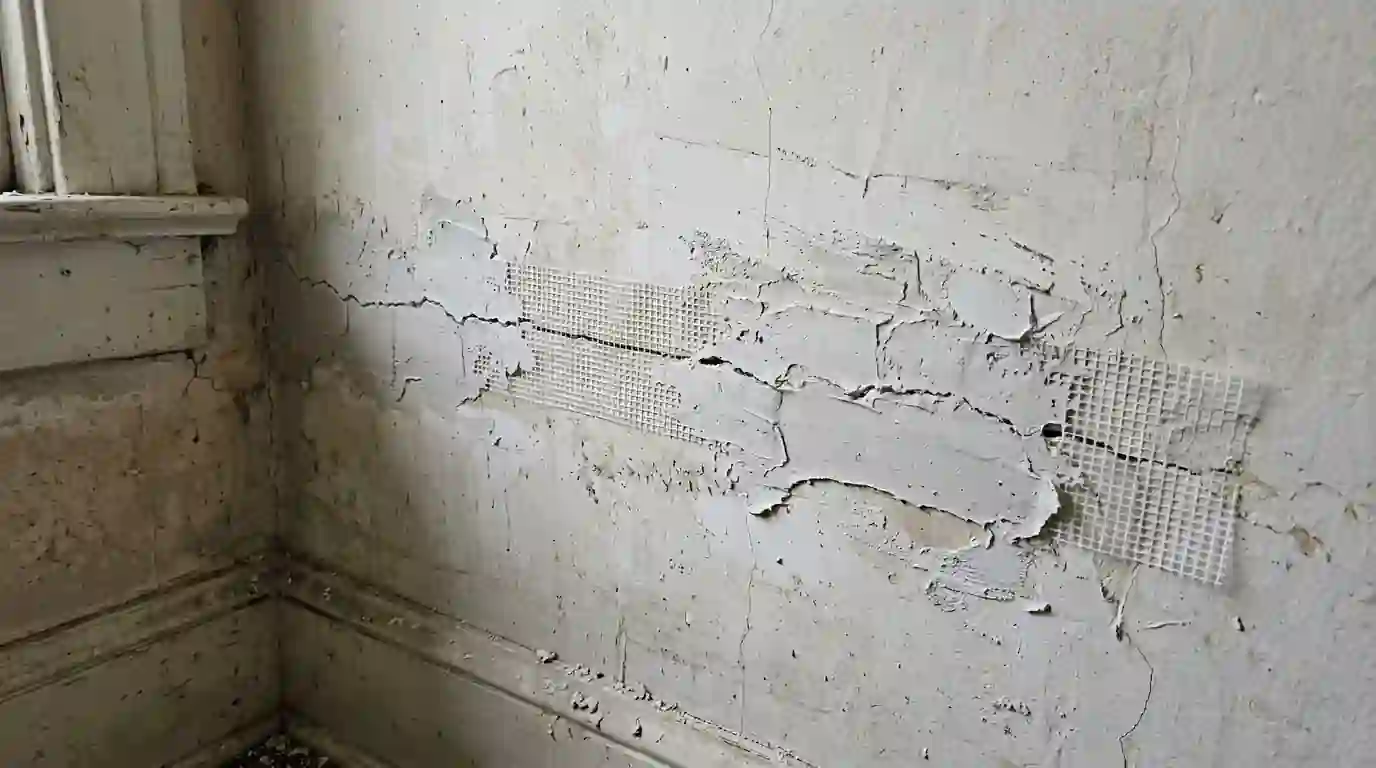 Mesh tape and setting compound troweled over a plaster crack