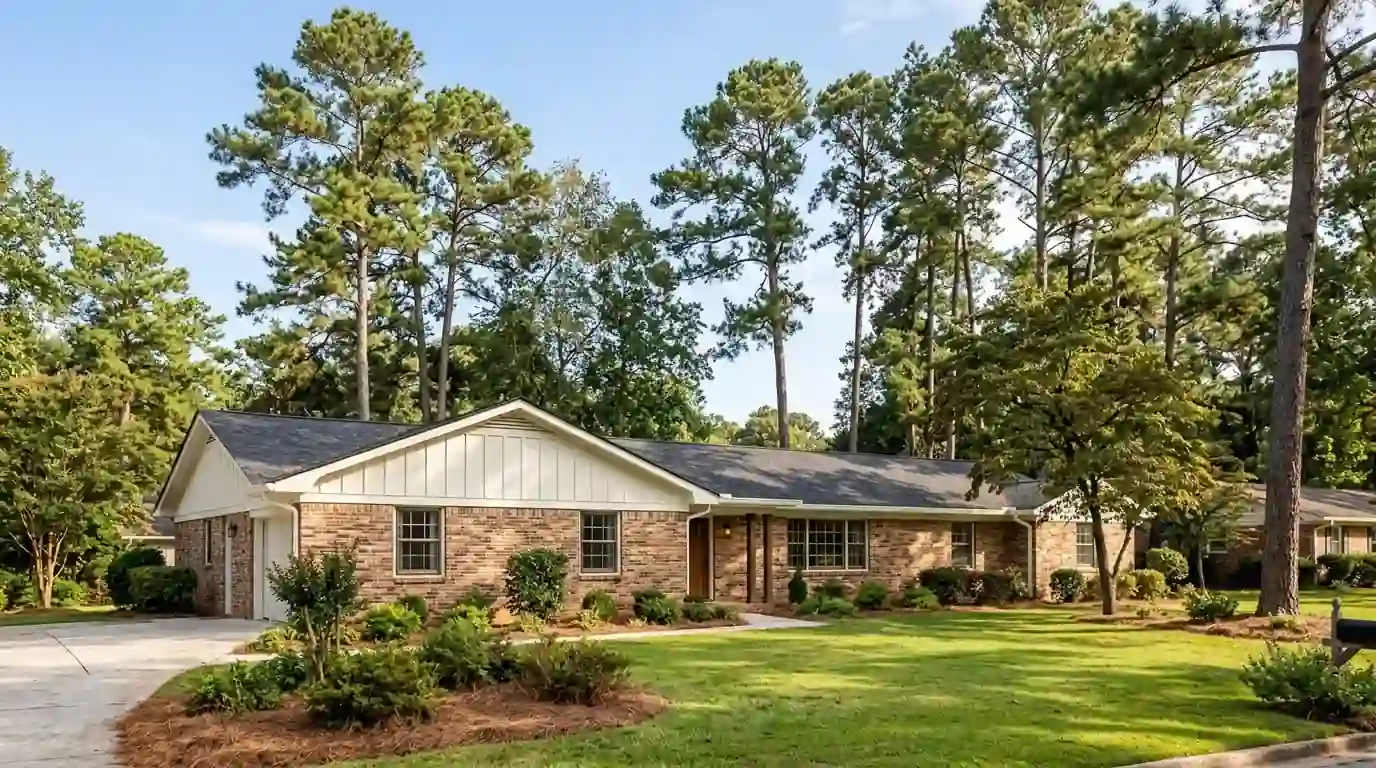 Brick ranch with fresh board-and-batten paint in Lindridge-Martin Manor