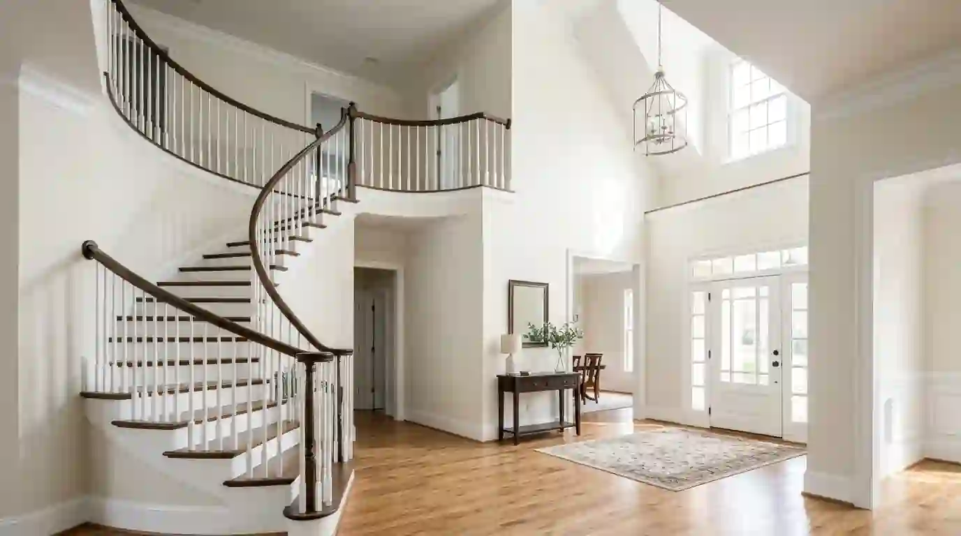Two-story foyer with fresh paint in a Fulton County home
