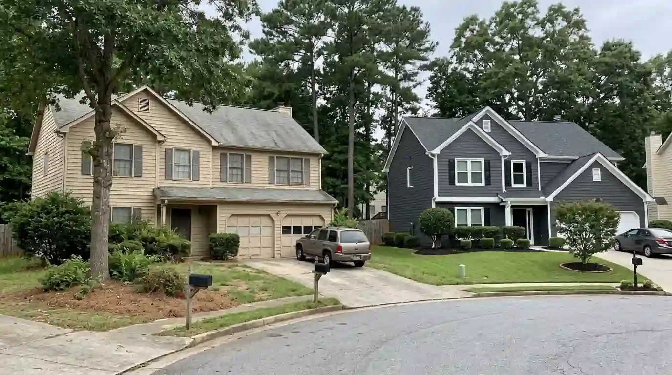 Two-story subdivision house with vinyl siding in Conyers