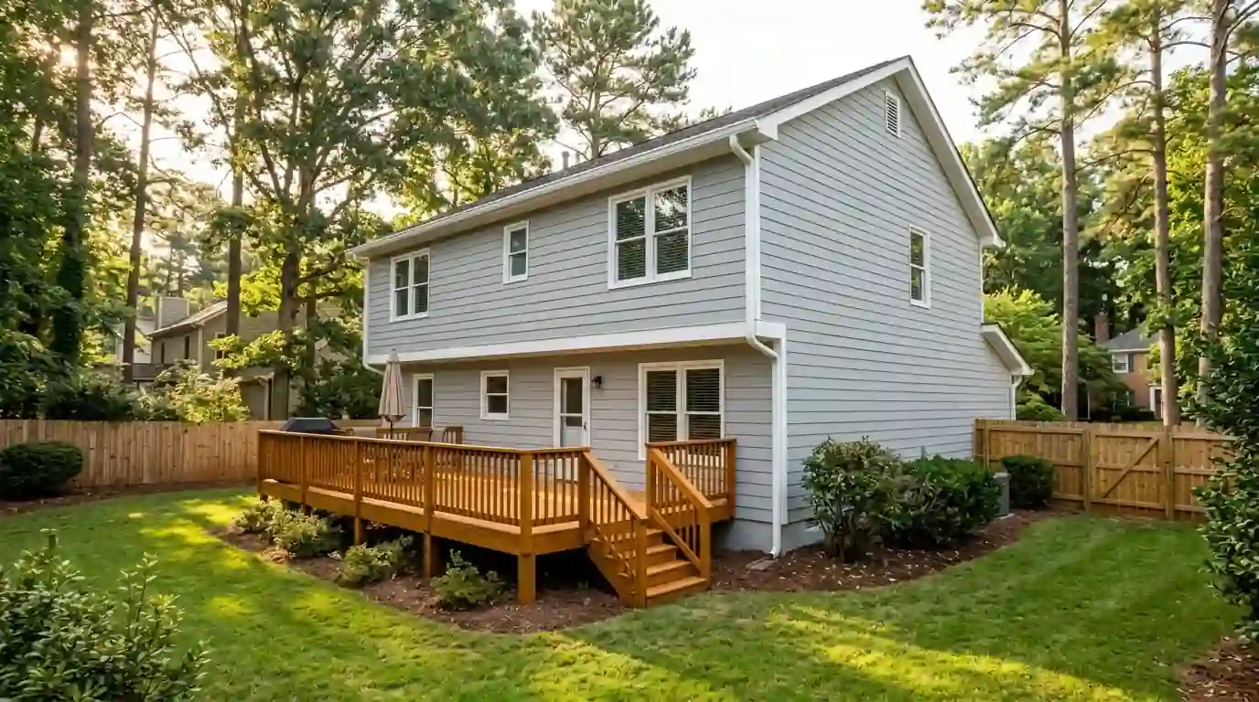Two-story subdivision home with new siding paint in Gwinnett County