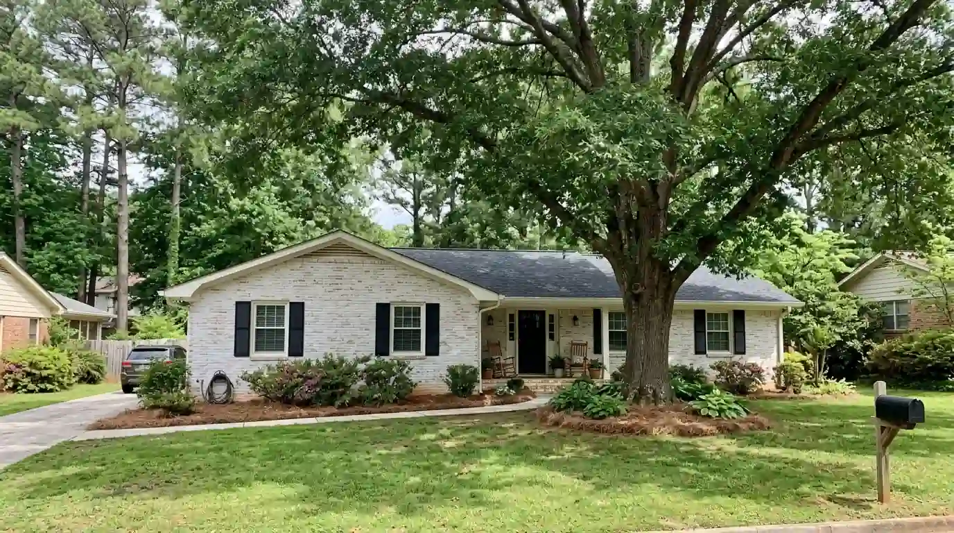 Limewashed brick ranch in North Buckhead