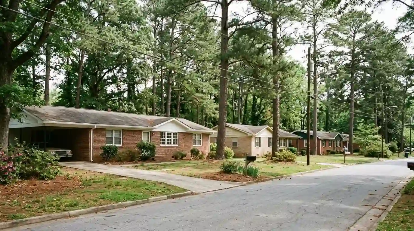 Brick ranch houses with fresh trim paint in DeKalb County