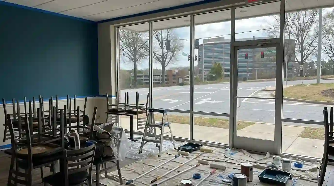 Restaurant dining room during a repaint